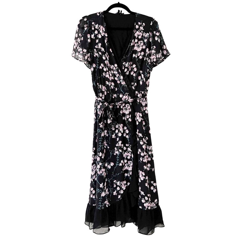 PAIGE Palisades Cape Sleeve Silk Floral Dress Black Size Small - Picture 3 of 4